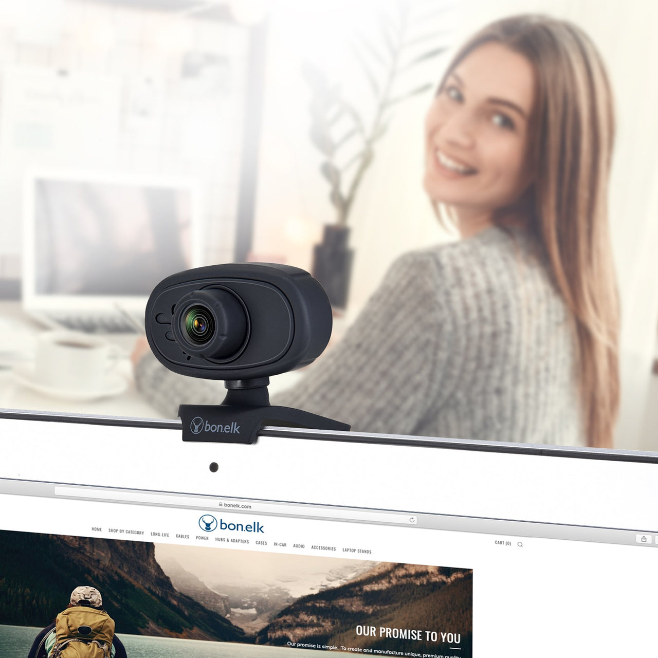 bonelk usb webcam, clip on, 720p (black)