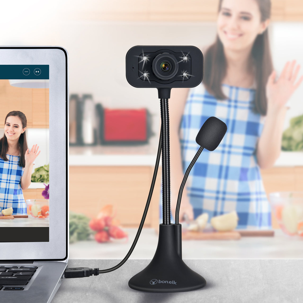 bonelk usb desktop webcam, flexible neck, 1080p (black)