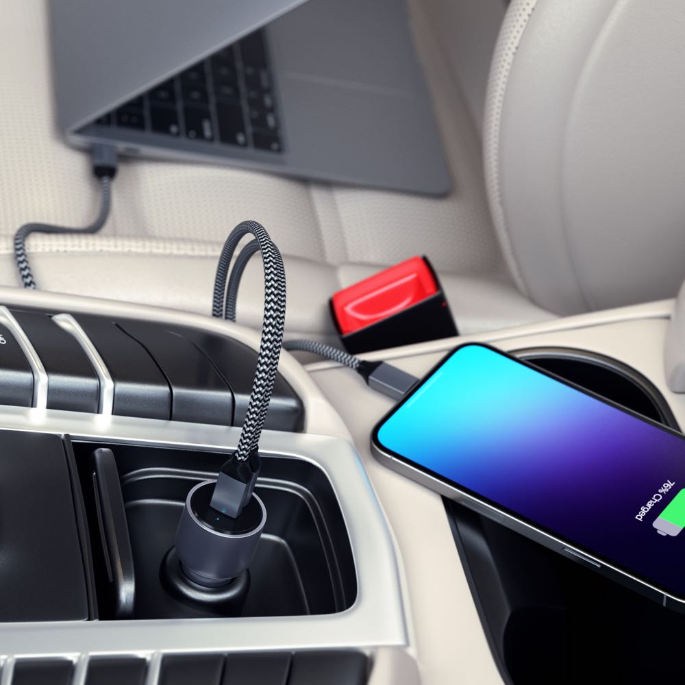satechi 40w dual usb-c pd car charger (space grey)
