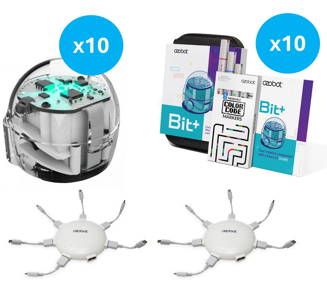 Ozobot Bit+ Kit of 10 with 2 Chargers - Complete Set