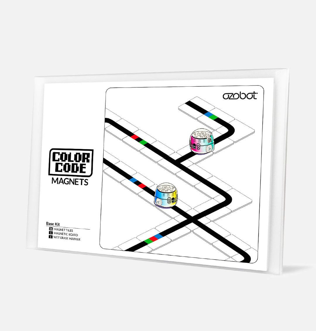 Ozobot Colour Code Magnets Kit - A complete view of the 36-piece Base Kit for interactive classroom coding.