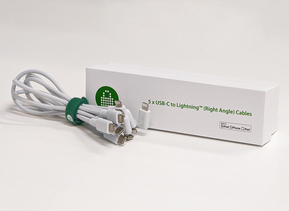 PC Locs USB-C to Lightning 300mm right-angle cables, set of five, MFi approved