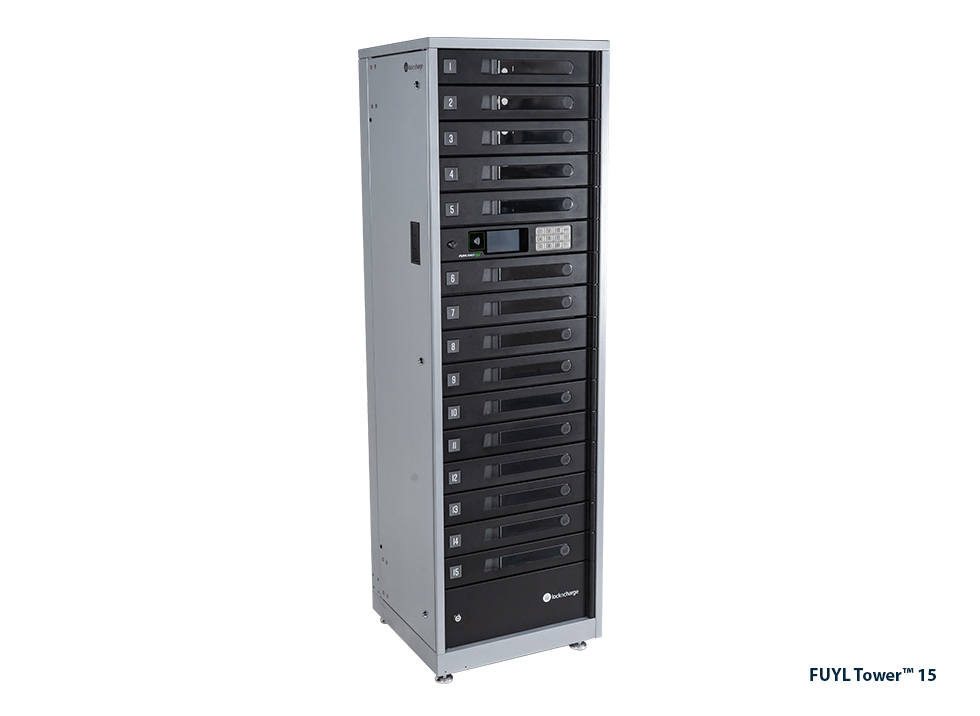 PC Locs FUYL 15 charging locker showing PIN and RFID access panel
