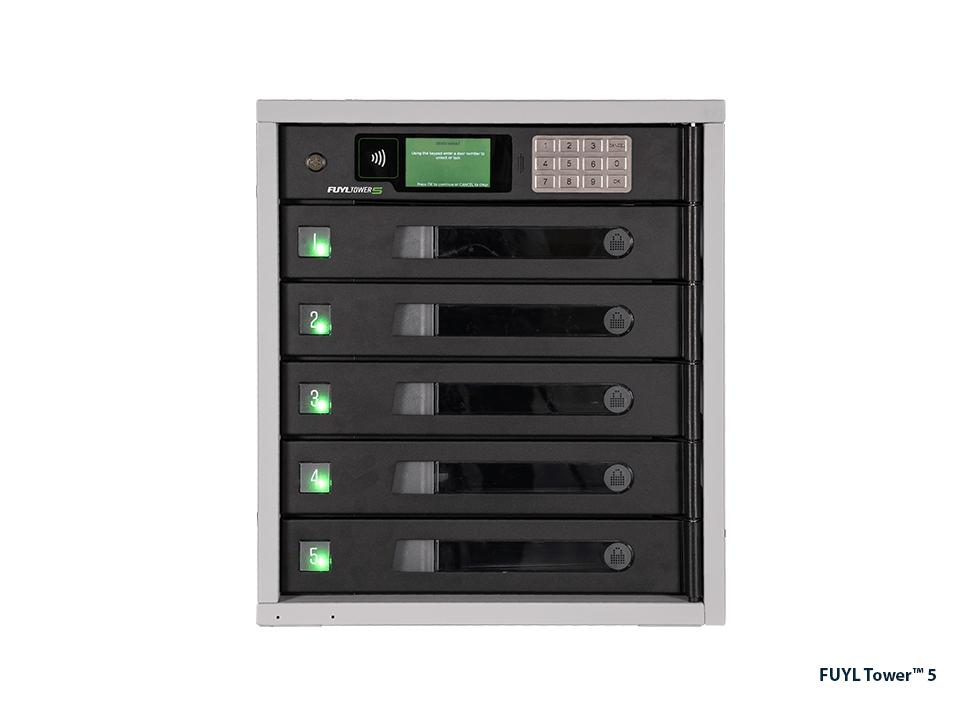 PC Locs FUYL 5 smart charging locker with five individually locking bays