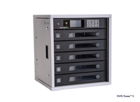 PC Locs FUYL 5 charging locker with a bay open showing the USB-C and AC power outlet