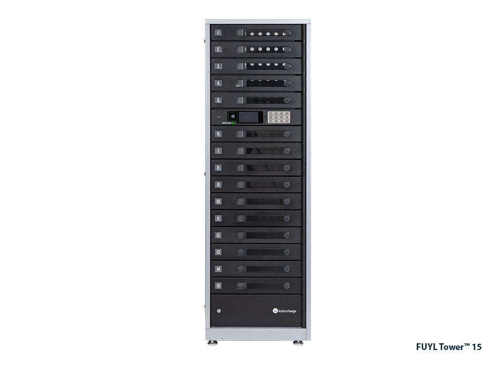 PC Locs FUYL 15 smart charging locker with fifteen individually locking bays