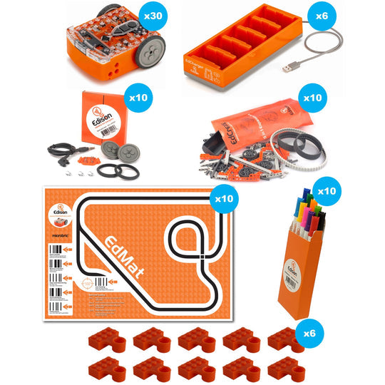 Edison Robot Large Classroom Bundle with expansion packs, pens, and pen holders