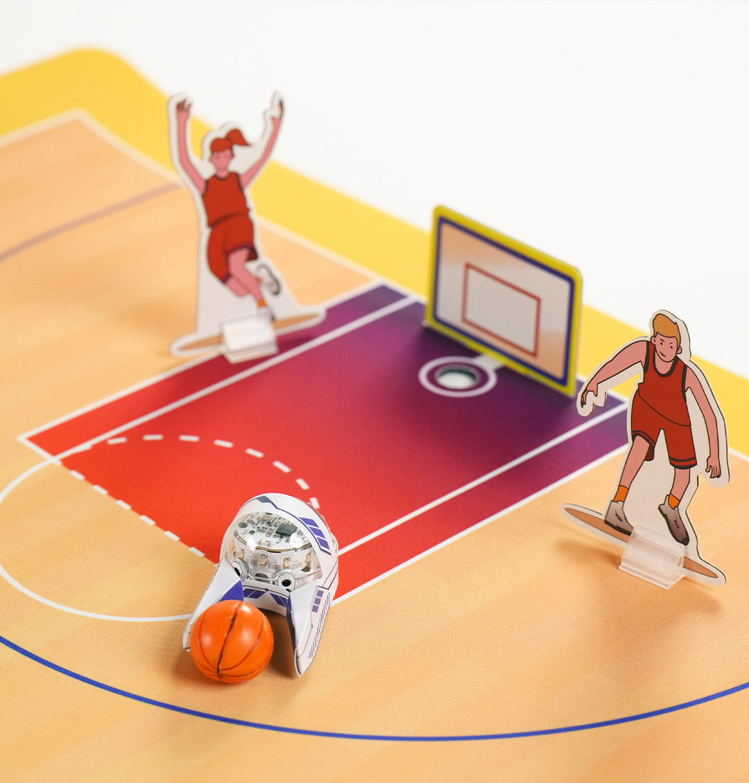 Ozobot Challenge Mat: Basketball setup in a classroom.