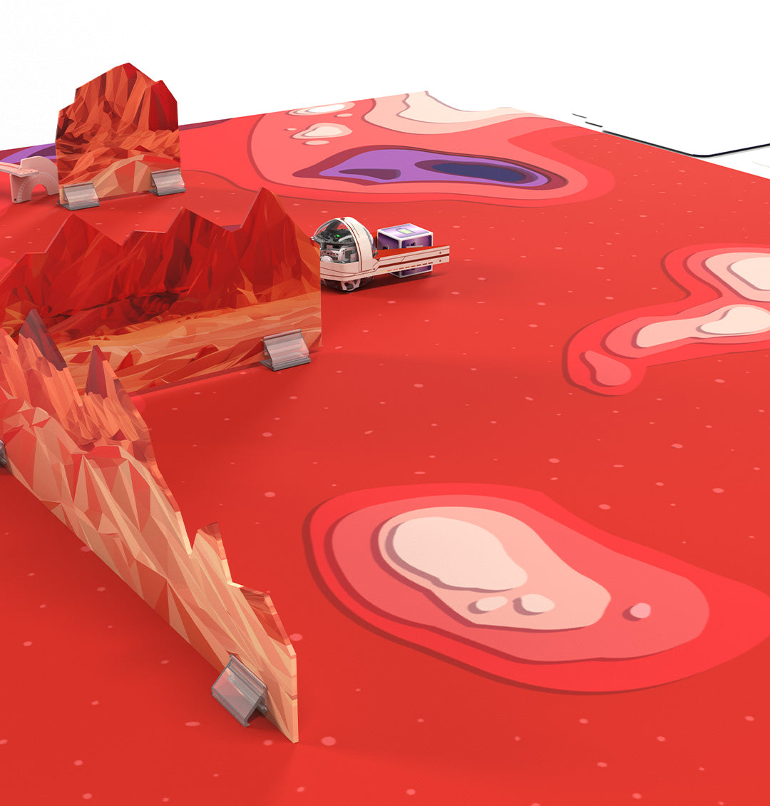 Ozobot Challenge Mat showing Evo navigating Martian terrain