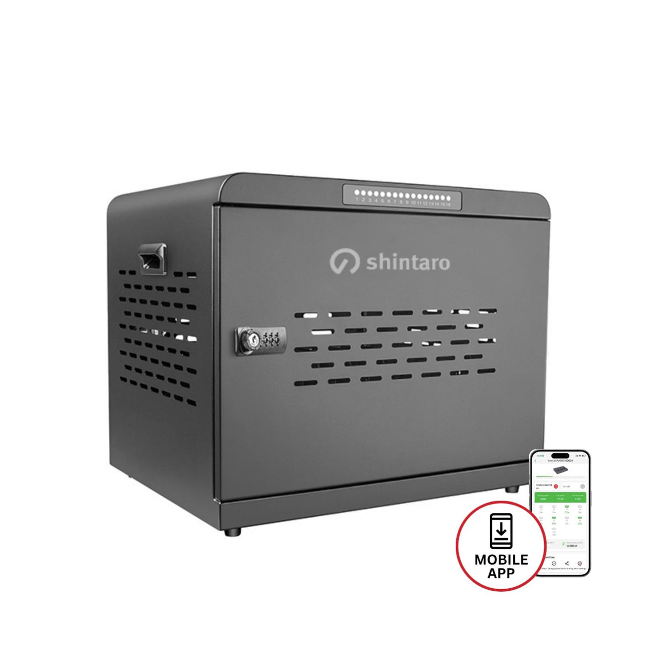 Shintaro 16-port USB-C PD 1000W lockable charging cabinet
