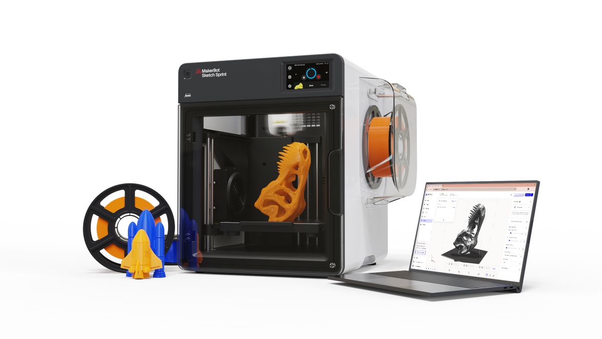 MakerBot SKETCH Sprint 3D printer, fully enclosed classroom model with front door and heated build plate