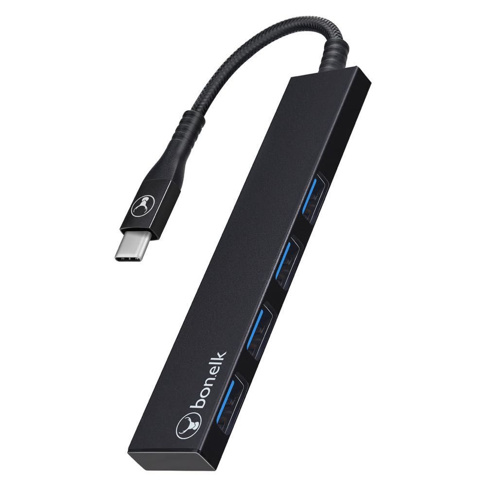Bonelk USB-C 4-port USB 3.0 slim hub in black