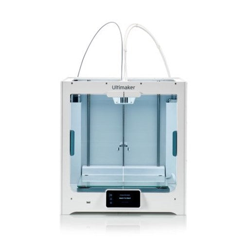 UltiMaker S5 dual-extrusion 3D printer with enclosed front, tinted glass doors and colour touchscreen