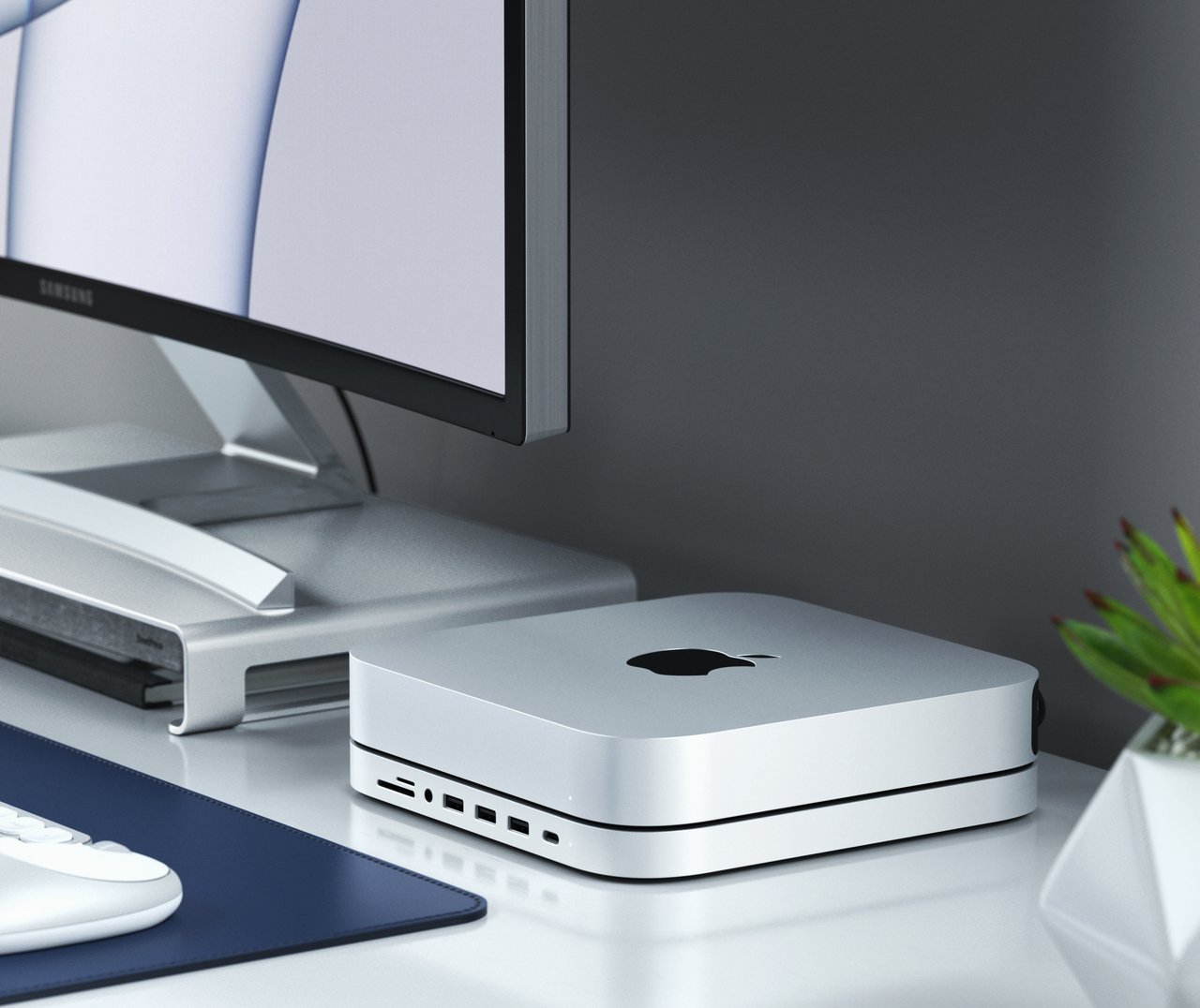 satechi aluminium stand and hub for mac mini with ssd enclosure (silver)