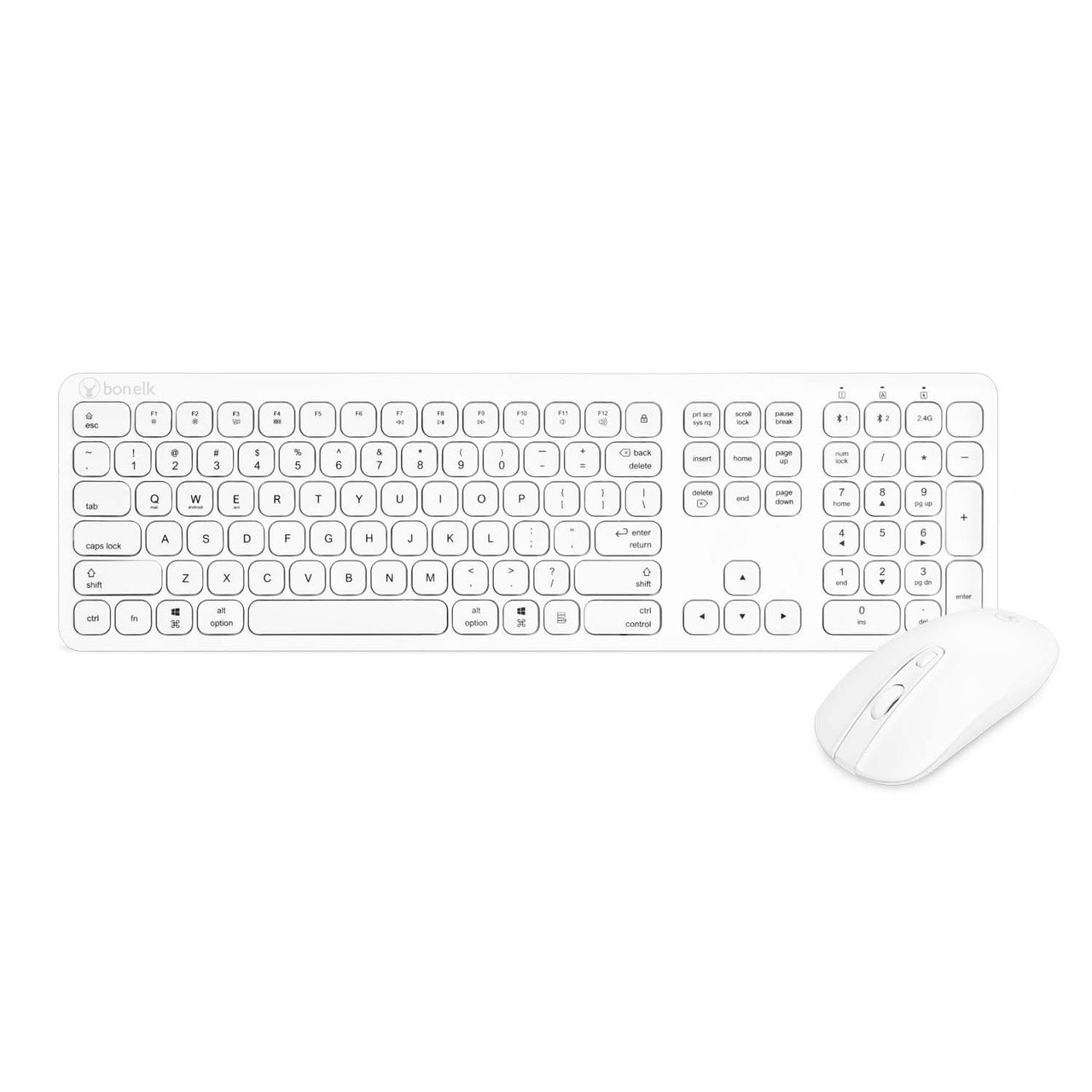 bonelk km-447 slim wireless keyboard and mouse combo (mac/win/ios/android) white