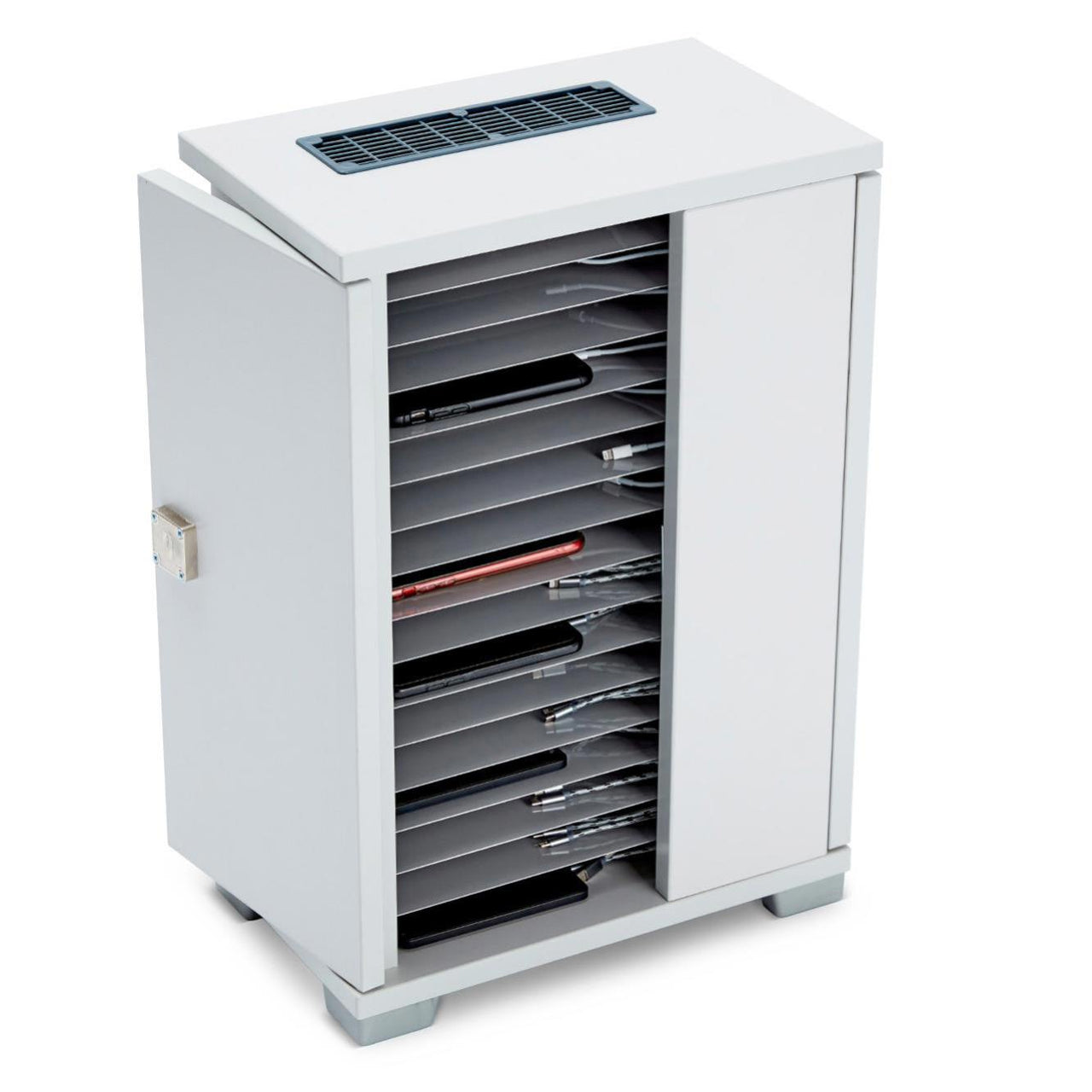 lapcabby lyte 16 mobile phone single door | 16-device wall or desk mounted usb charging cabinet up to 7" -horizontal