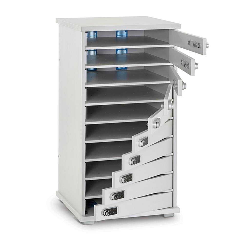 lapcabby lyte 10 multi door | 10-device static ac charging locker for laptops, tablets & chromebooks up to 15" - horizontal