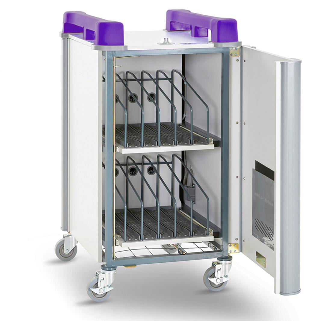 lapcabby 10 vertical | 10-device mobile ac charging trolley for laptops & chromebooks up to 17" - vertical