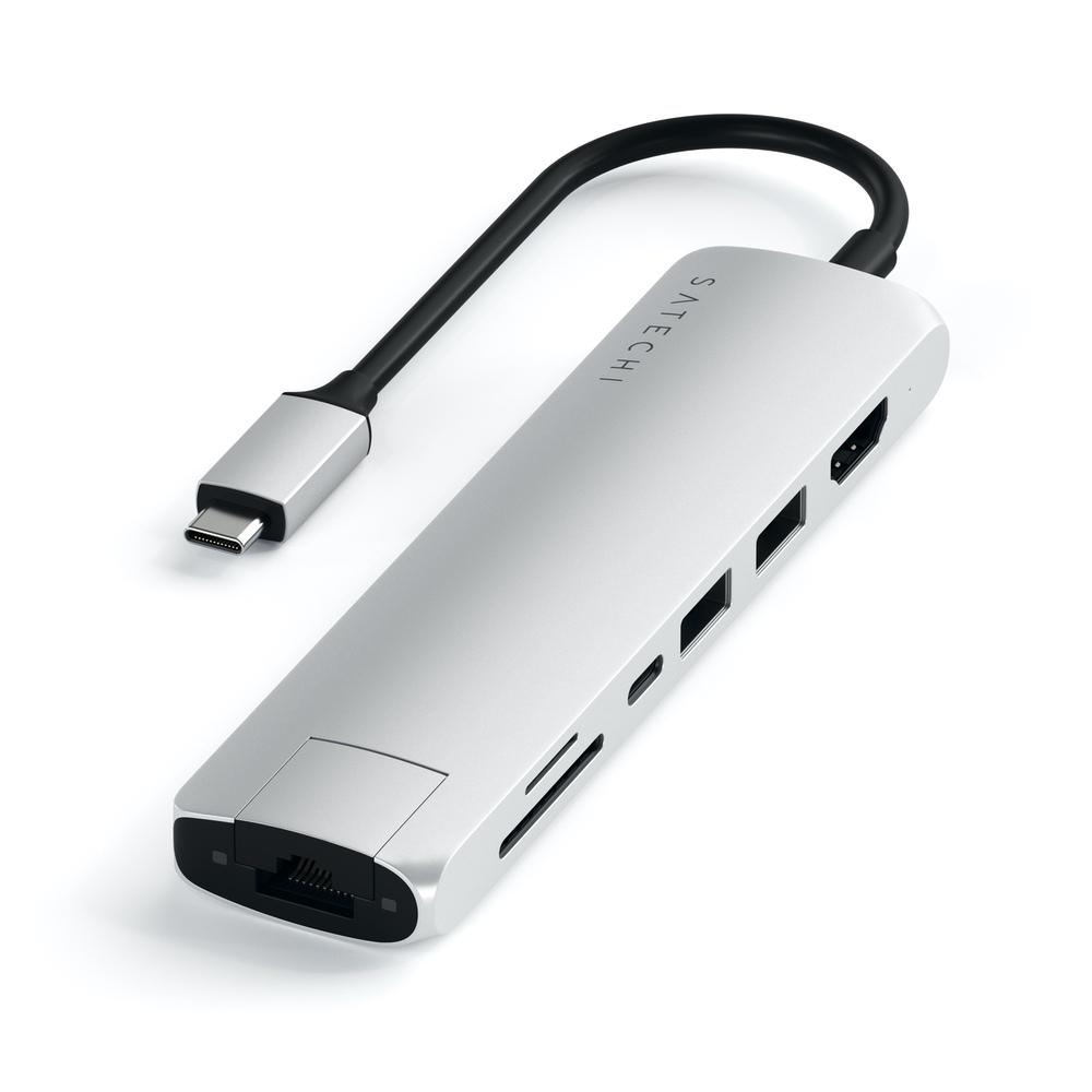 satechi usb-c slim multiport with ethernet adapter silver